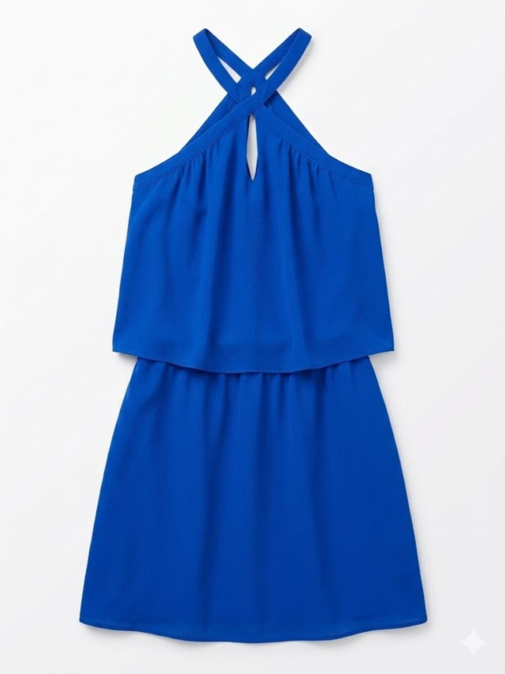Royal Blue Halter Dress Small Popover Keyhole Layered Cocktail Summer Wedding